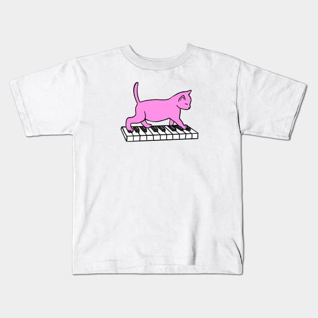 Cat Playing Piano Kids T-Shirt by Kelly Louise Art